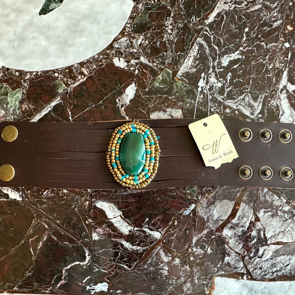 NWT Stones and beads leather wrap bracelet